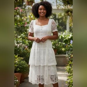 Ivy City Co. “Natalie Dress” – NWT White Lace Tiered Midi Dress – Size 1X